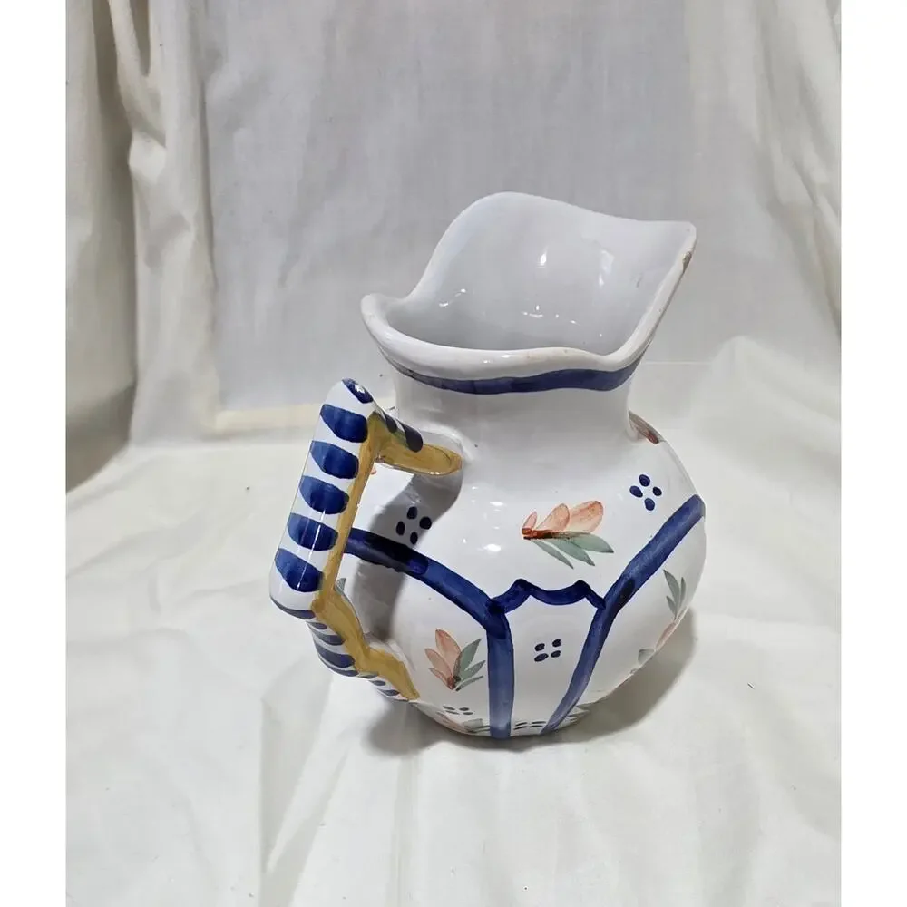 Vintage Hand Painted Quimper France Faience Cream Pitcher #222 Breton Woman flor